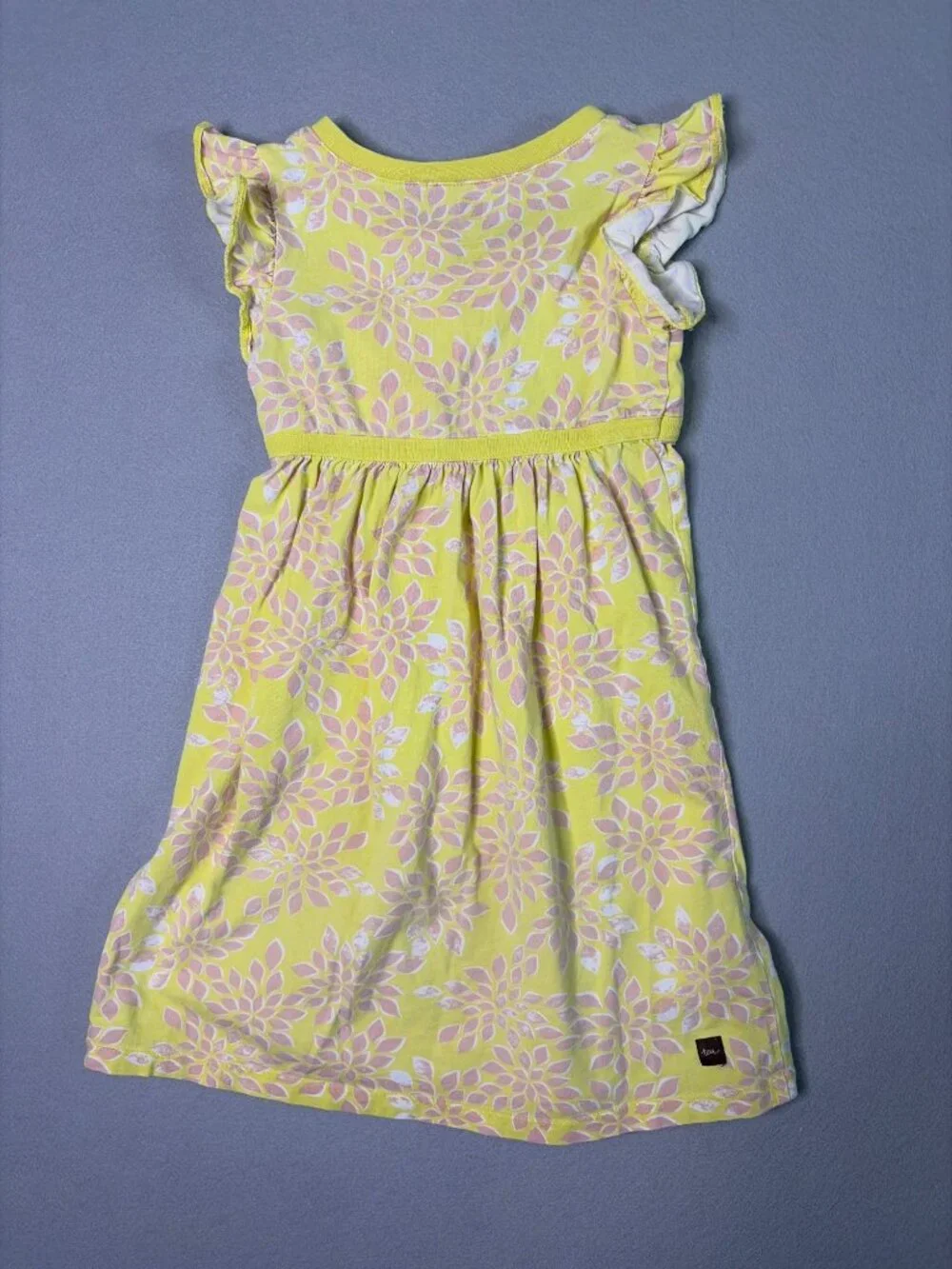 Tea Collection Dress Size 5 Yellow Flutter Sleeve 100% Cotton